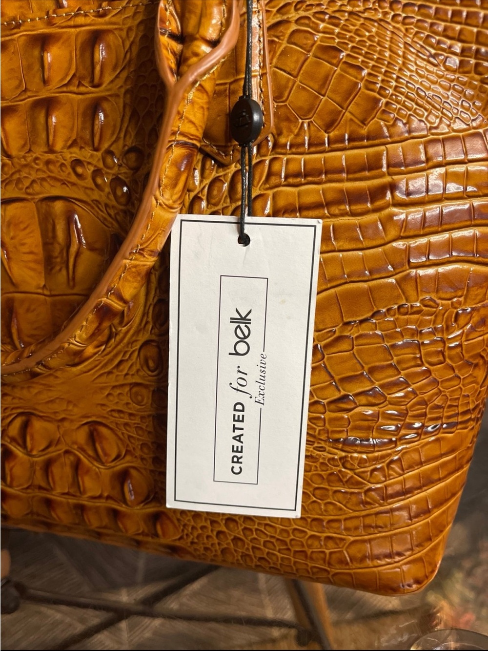 Brahmin Croc-Embossed Satchel - Cognac - Picture 6 of 10